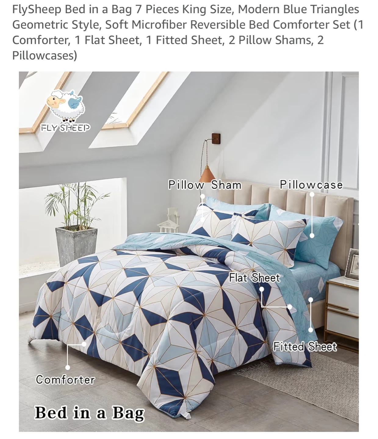 FlySheep King Size Bed in a Bag 7 Pieces Comforter Set