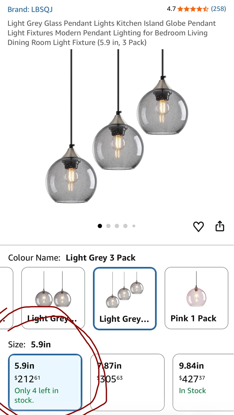 Brand New! 3 Pack Light Grey Glass Pendant Light - photo 4