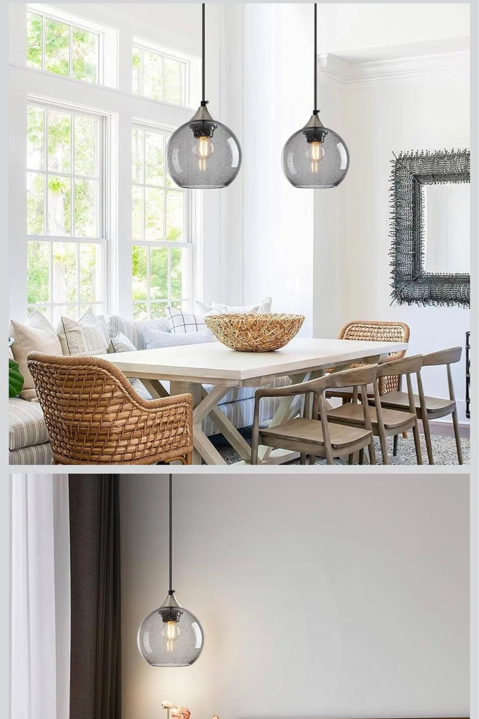 Brand New! 3 Pack Light Grey Glass Pendant Light - photo 2