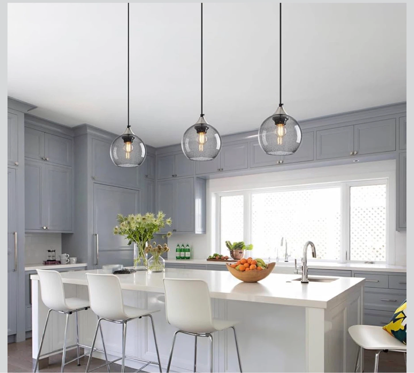 Brand New! 3 Pack Light Grey Glass Pendant Light