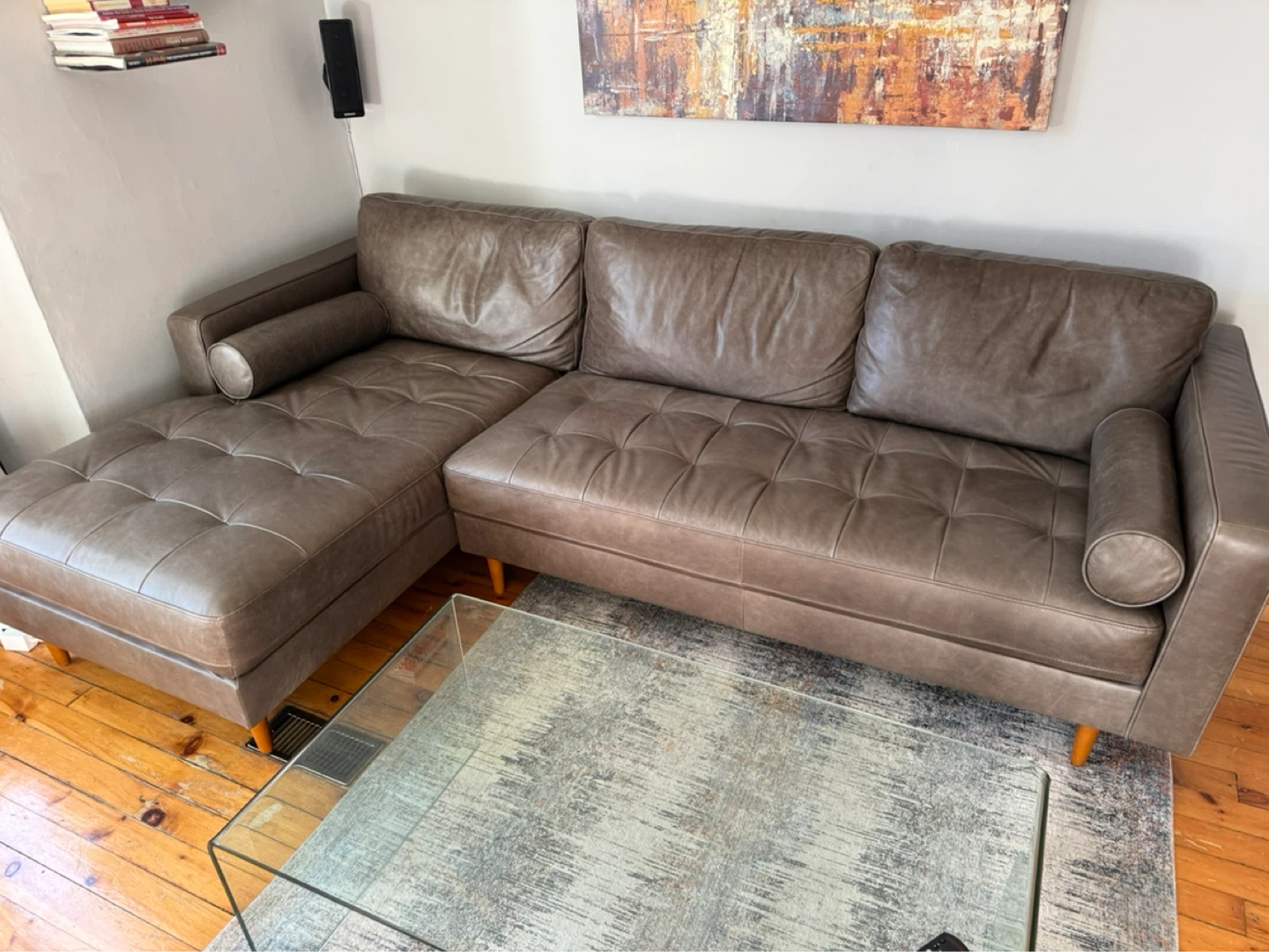 KINSEY Mid-Century Modern Left-Facing Leather Sectional Sofa - photo 2