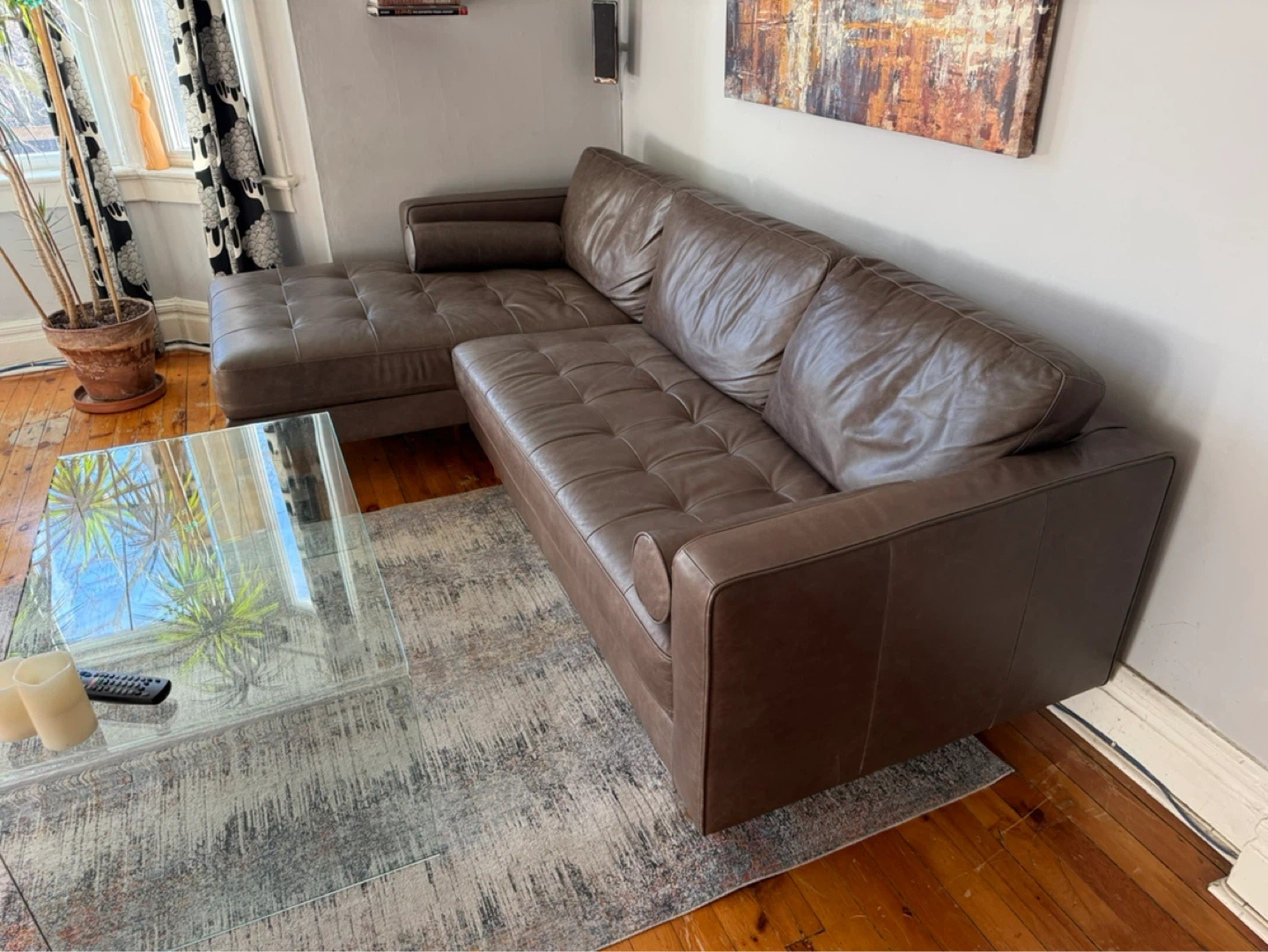 KINSEY Mid-Century Modern Left-Facing Leather Sectional Sofa - photo 3