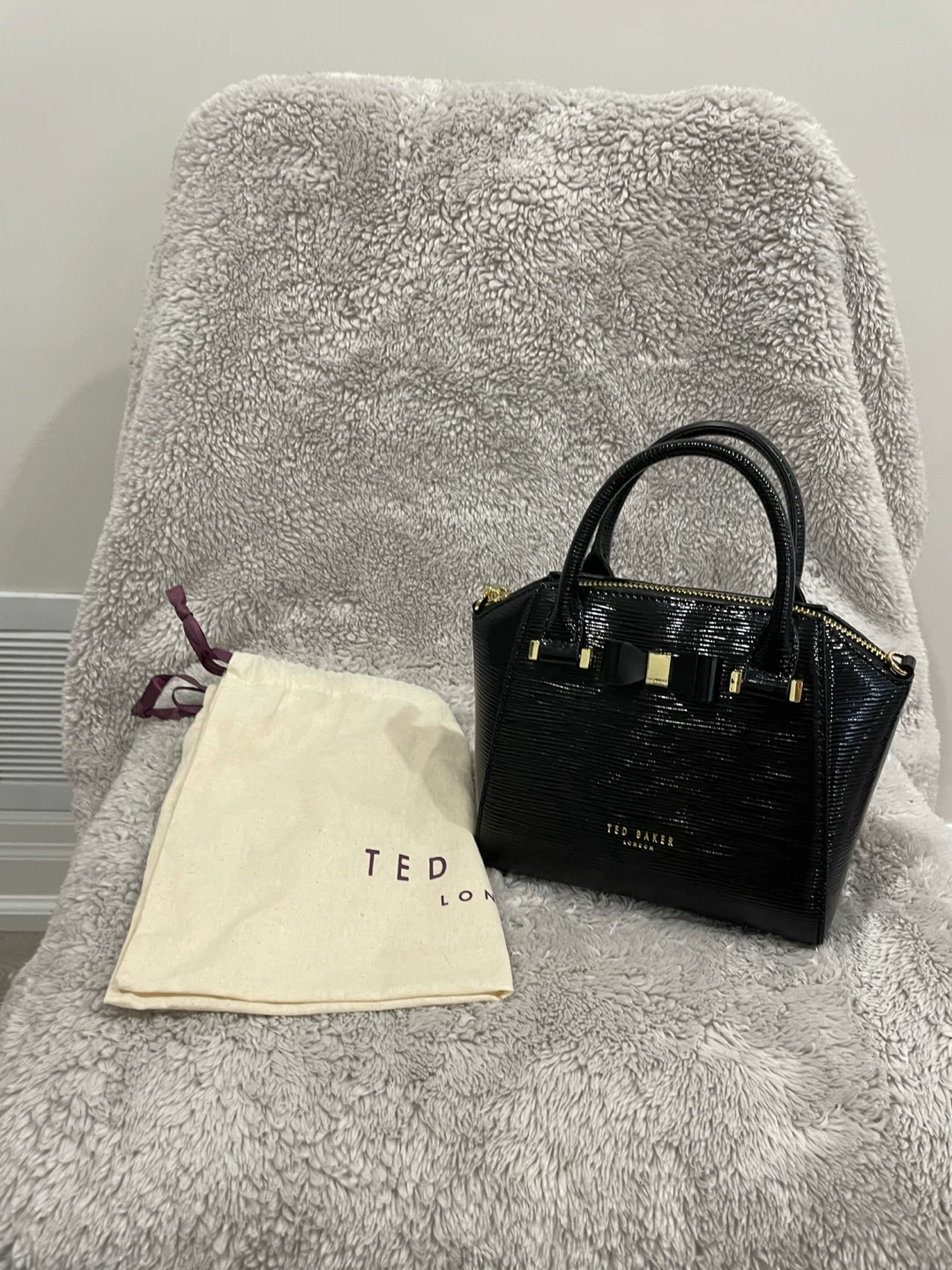 Ted Baker Black Patent Leather Bow Handbag