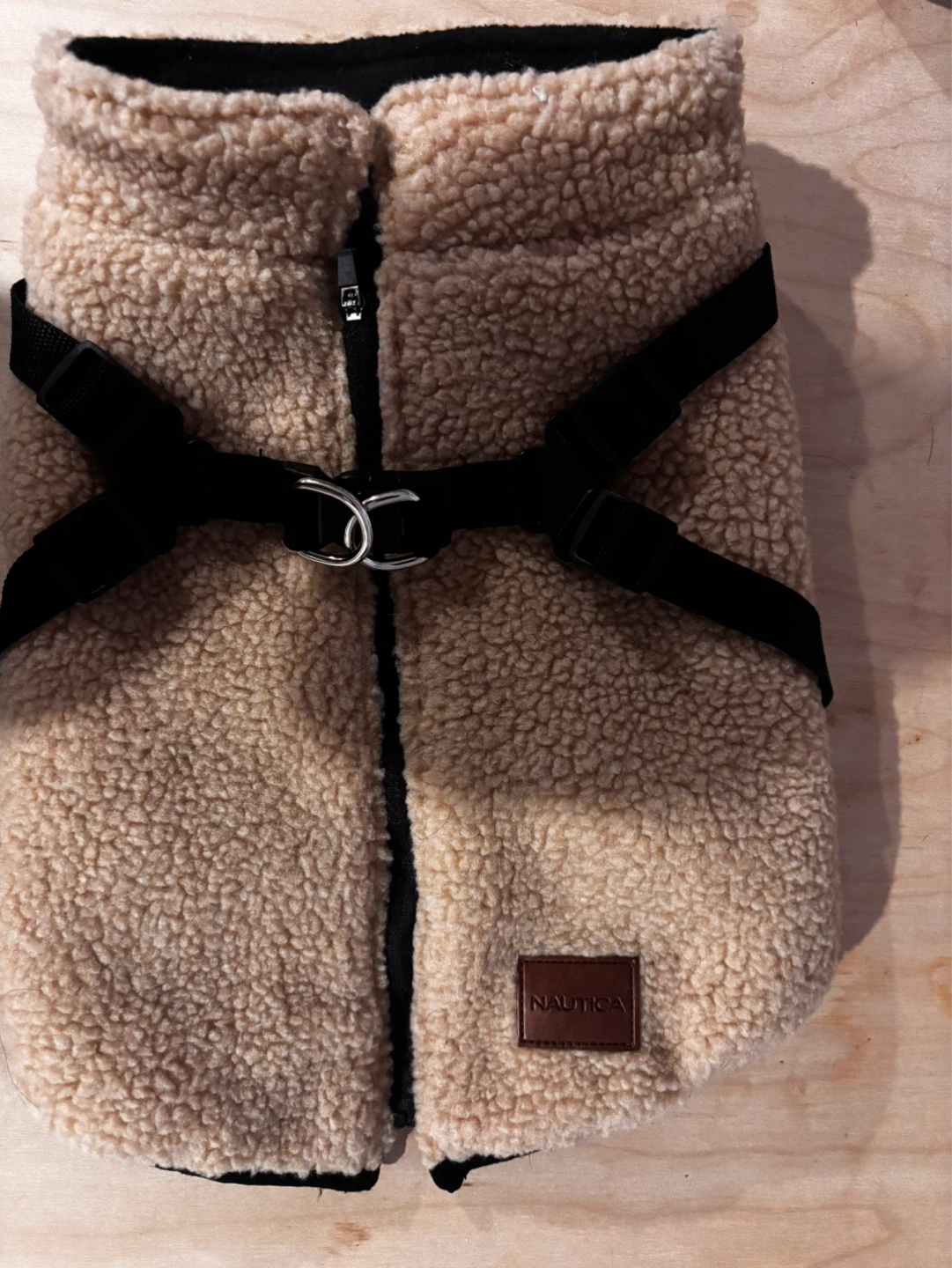 Nautica Beige Teddy Fleece Dog Jacket with Harness