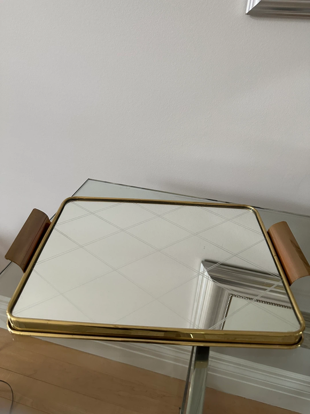 Vintage Mirrored Serving Tray with Handles