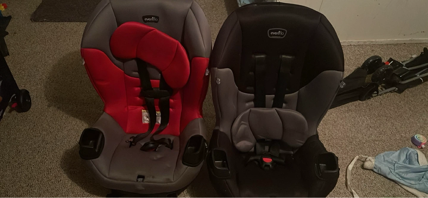 Evenflo Car Seats (2) - Grey/Red & Black/Grey