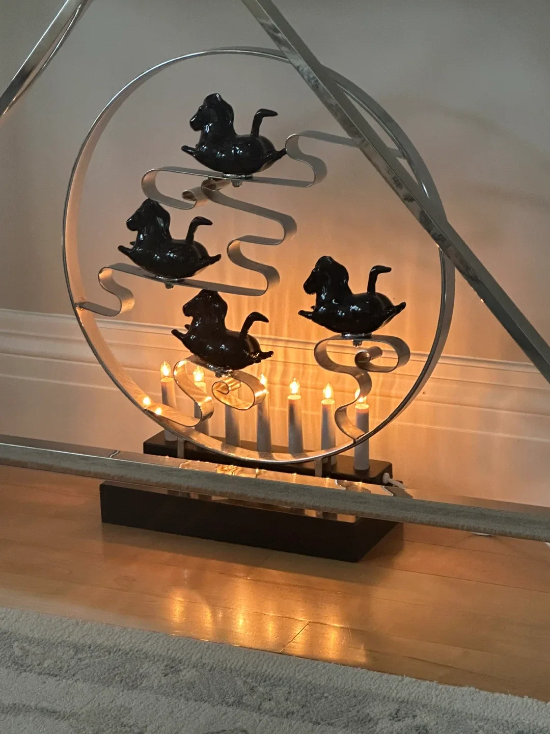 Vintage Black Horse Carousel Candolier with Lights - photo 2
