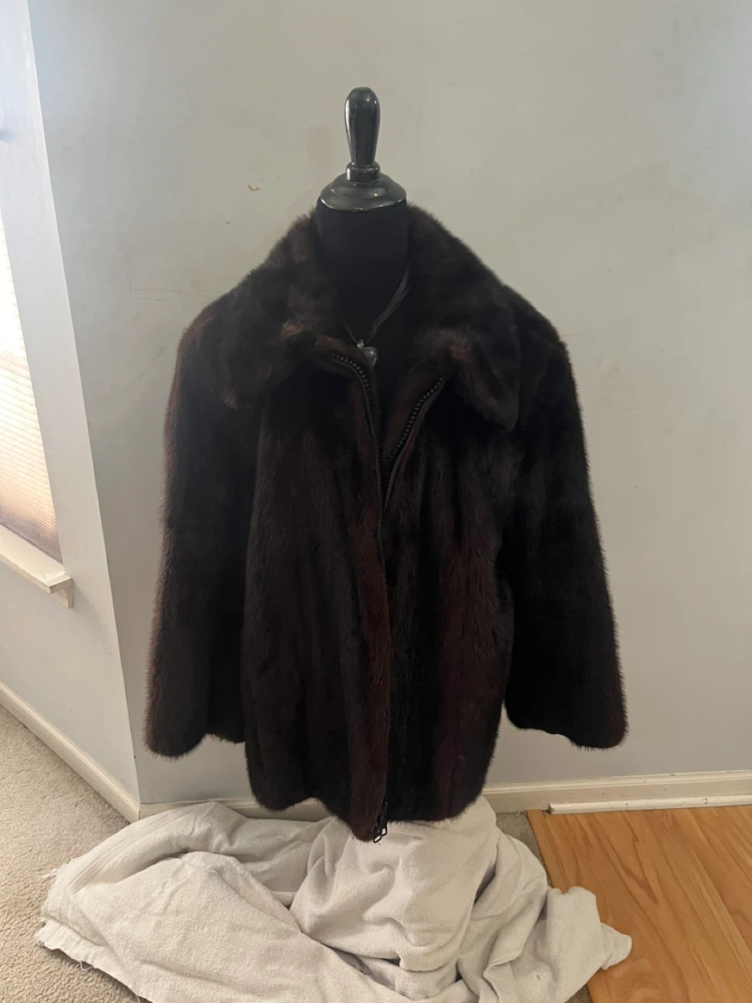 Brown Mink Fur Coat Jacket with Zipper - photo 2