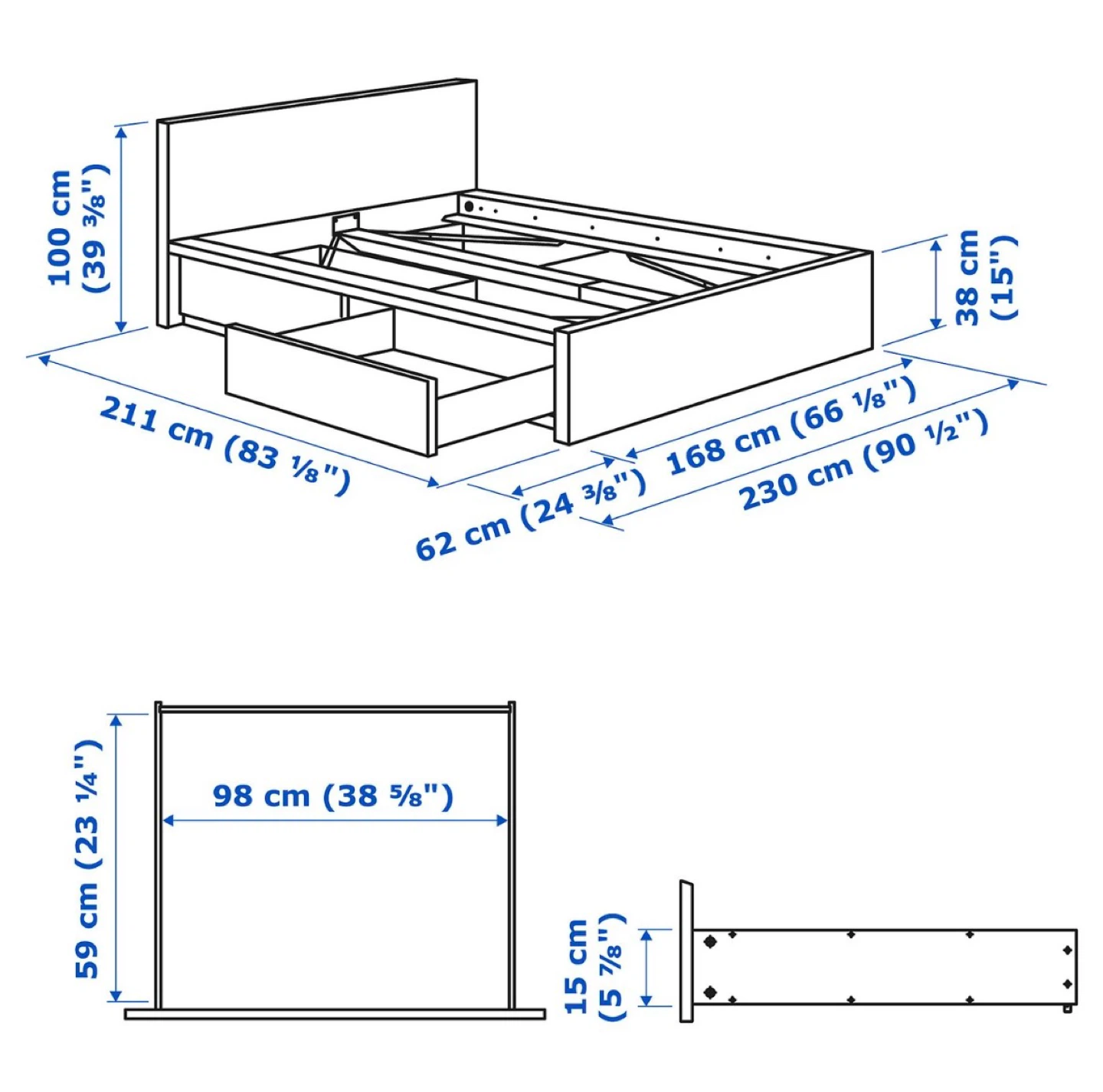 IKEA MALM Queen High Bed Frame with 4 Storage Boxes - photo 2