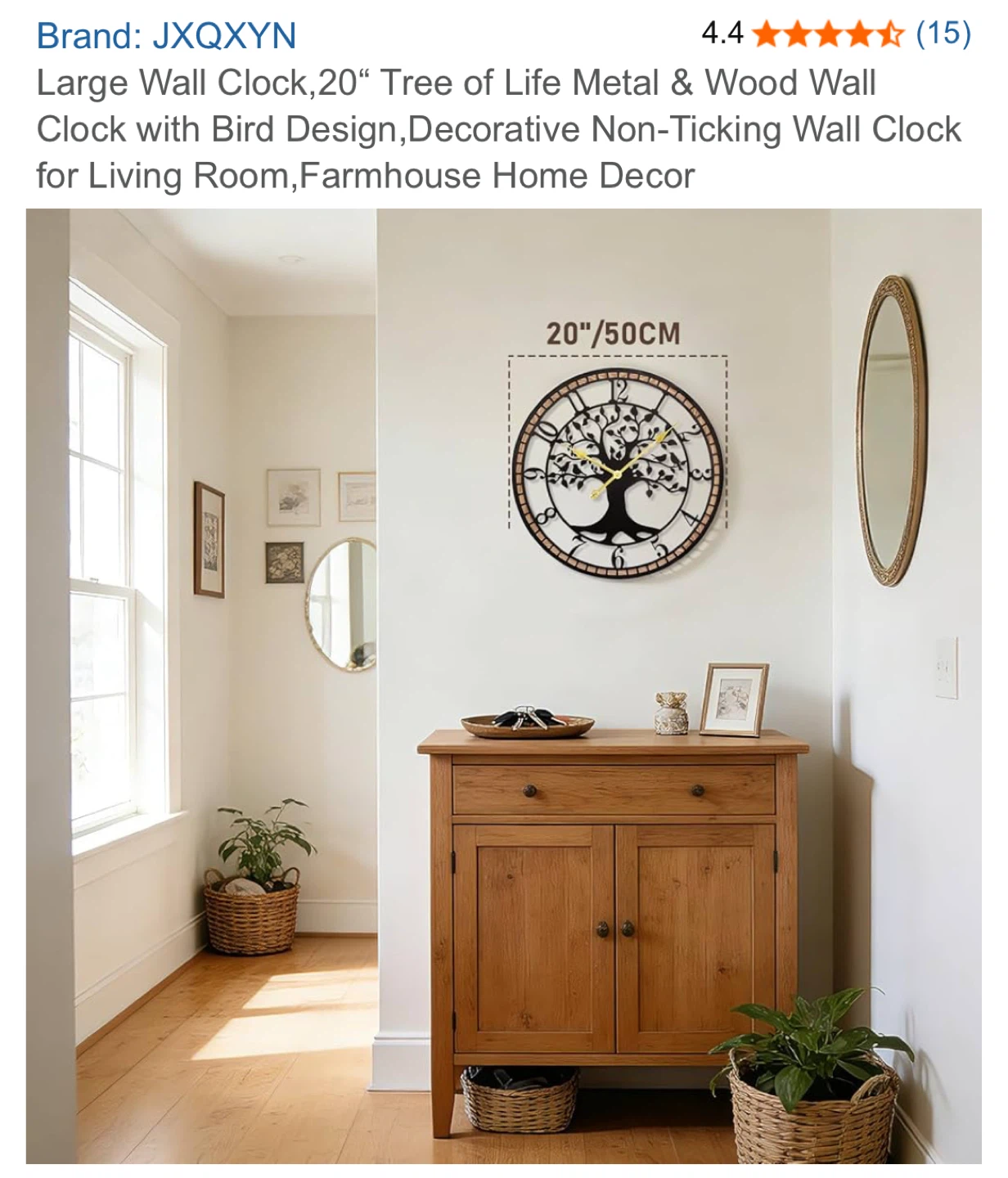 JXQXYN Large Tree of Life Metal & Wood Wall Clock - 20" - photo 2