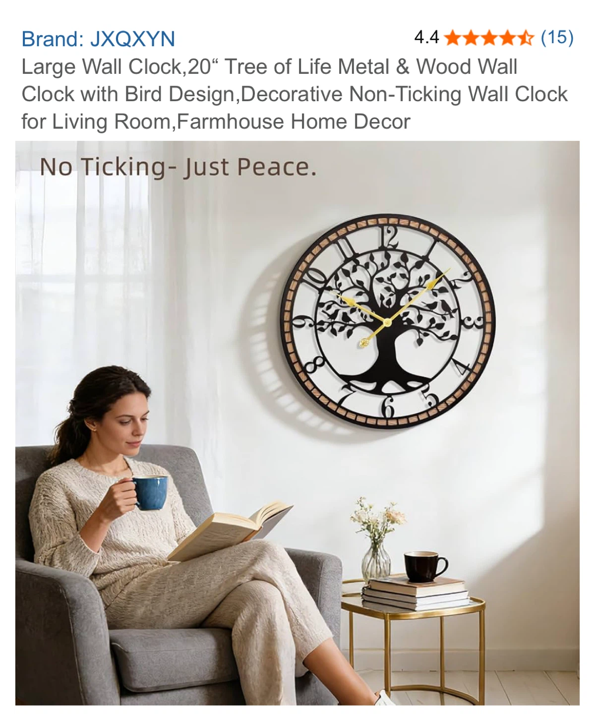 JXQXYN Large Tree of Life Metal & Wood Wall Clock - 20" - photo 4