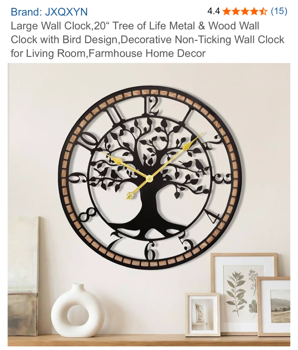 JXQXYN Large Tree of Life Metal & Wood Wall Clock - 20"