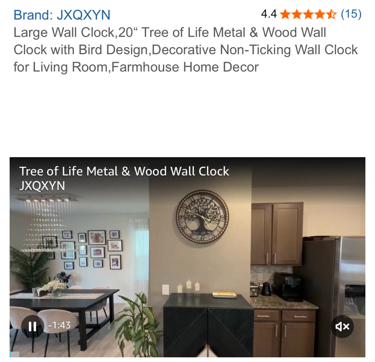 JXQXYN Large Tree of Life Metal & Wood Wall Clock - 20" - photo 5