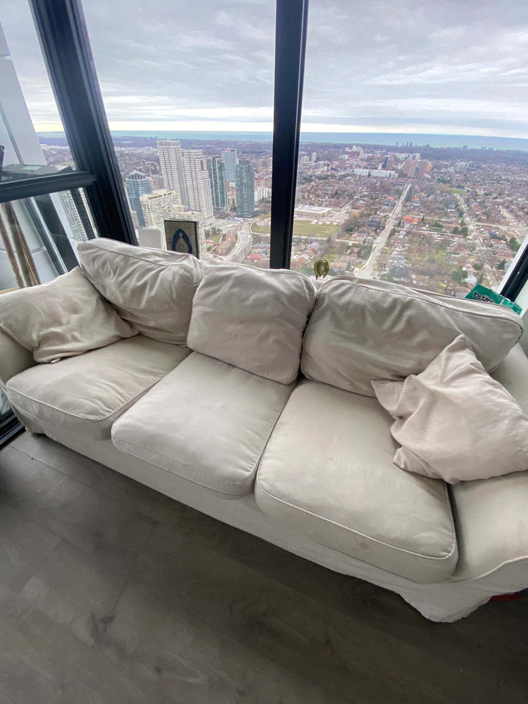 Cream Sofa couch with Slipcover