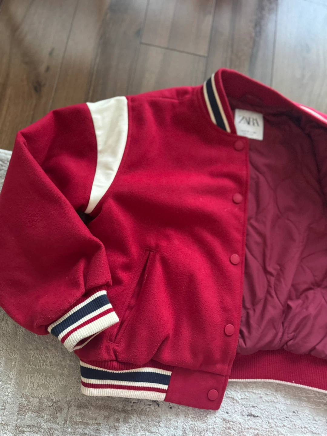 Zara Chelsea NYC Varsity Jacket Red White Size 9-10 Years - photo 3
