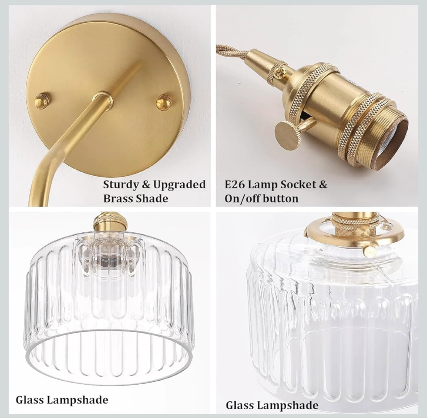 Brass & Glass Plug-in Wall Sconce - Adjustable - photo 3