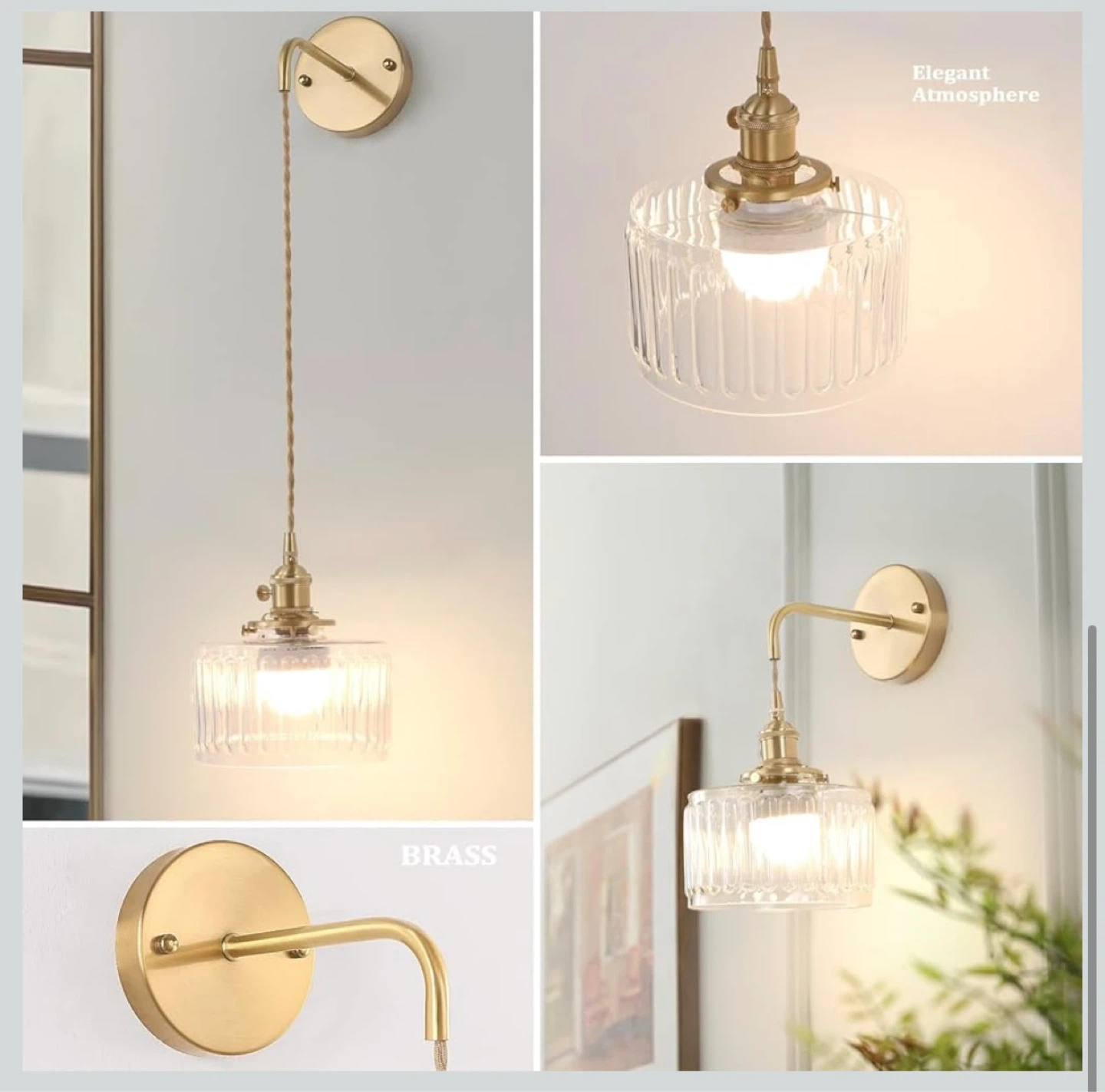 Brass & Glass Plug-in Wall Sconce - Adjustable - photo 4