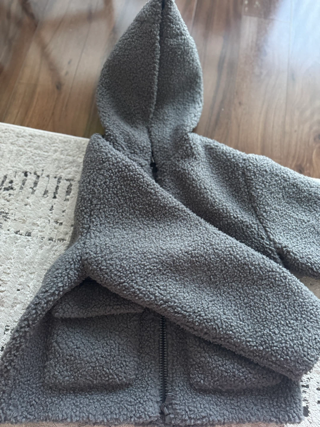 Zara Teddy Fleece Lined Hooded Jacket Grey Size 9-10