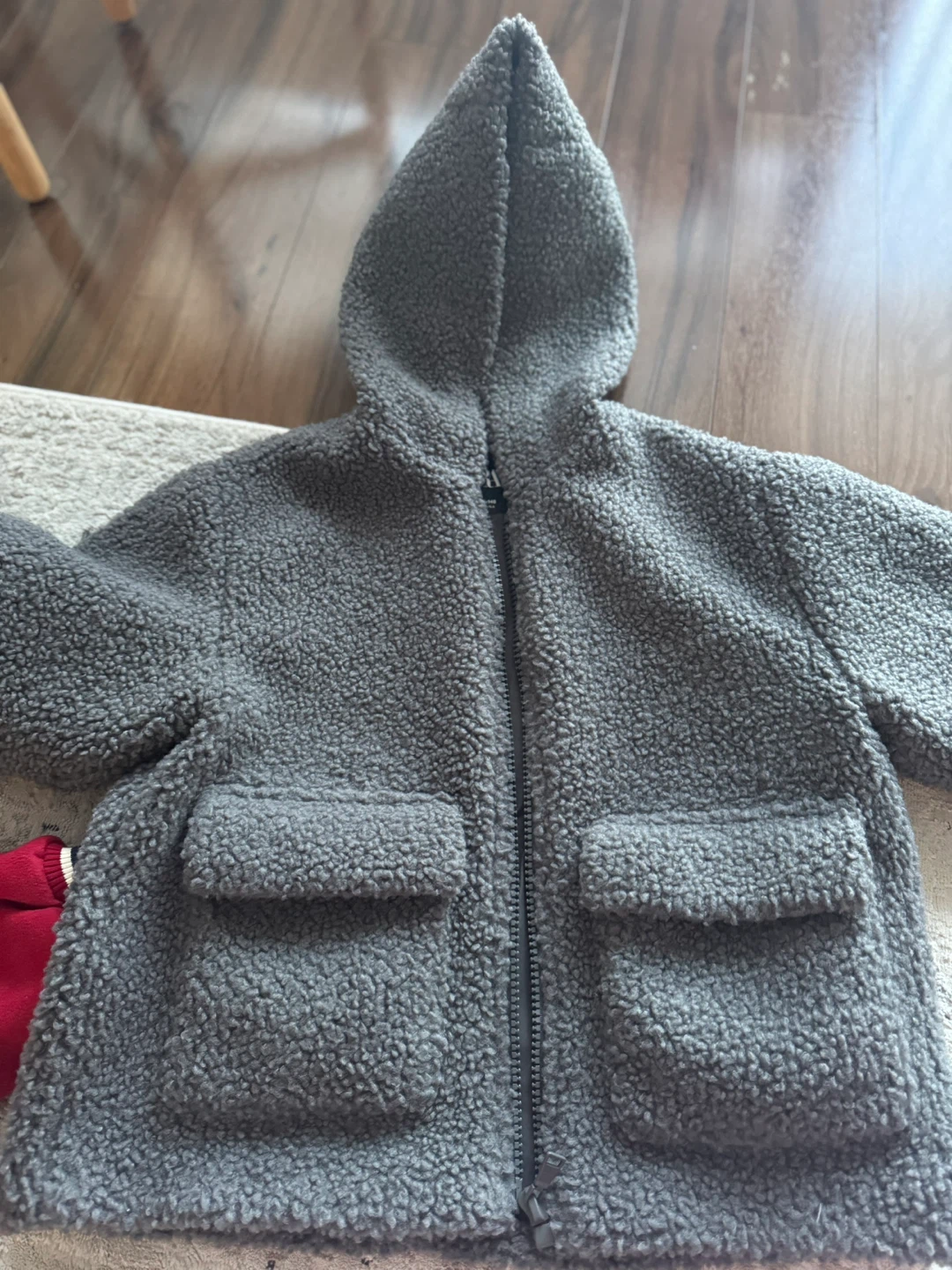 Zara Teddy Fleece Lined Hooded Jacket Grey Size 9-10 - photo 2