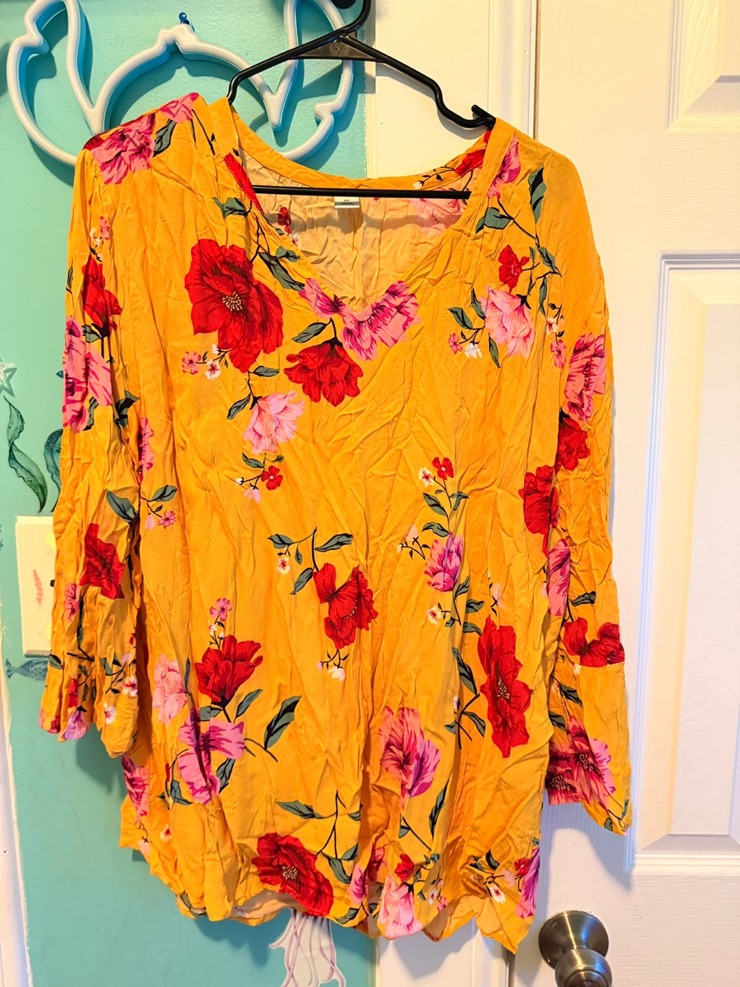 Old Navy Yellow Floral Print Tunic Top XXL