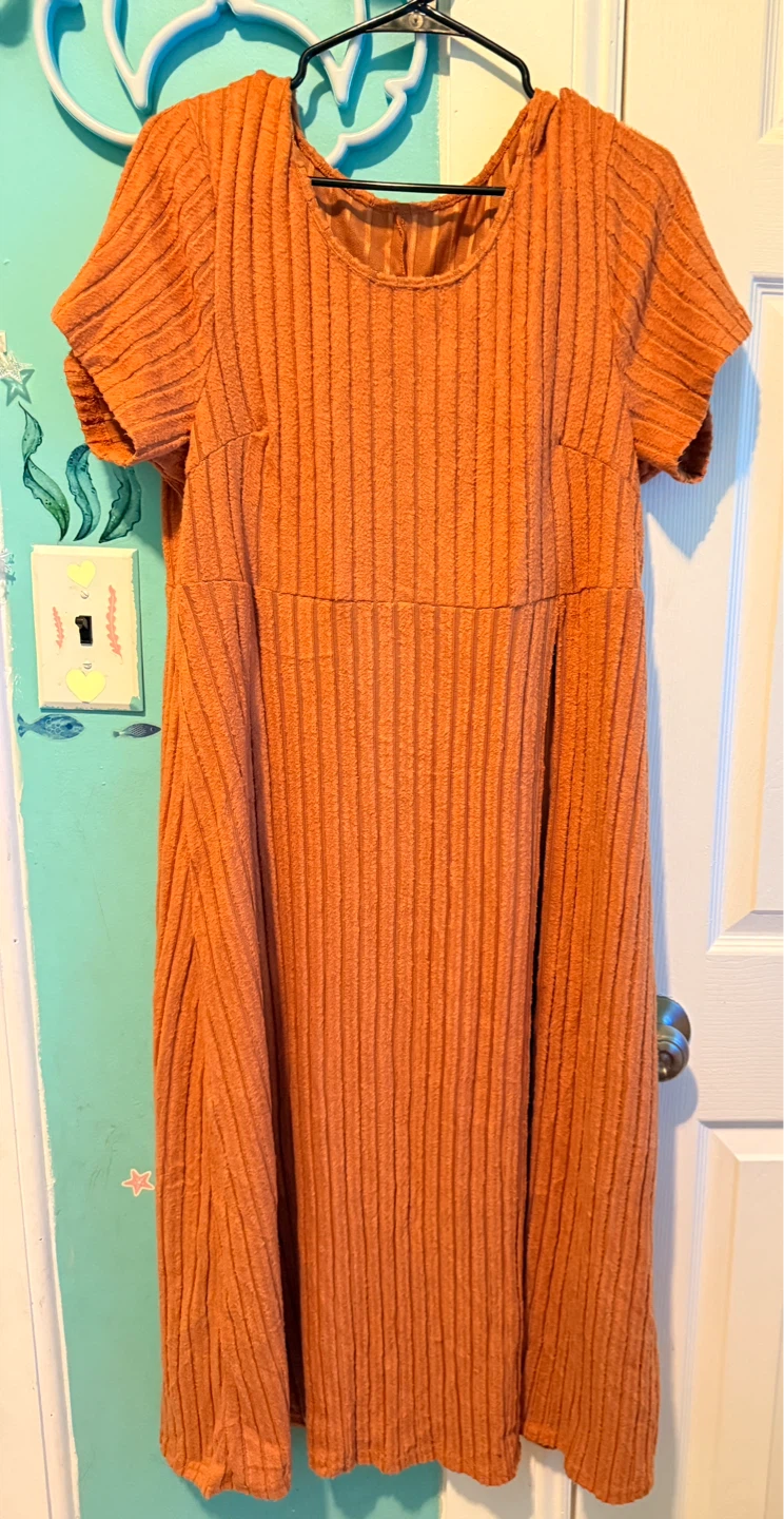SHEIN Curve Orange Ribbed Maxi Dress with Slit