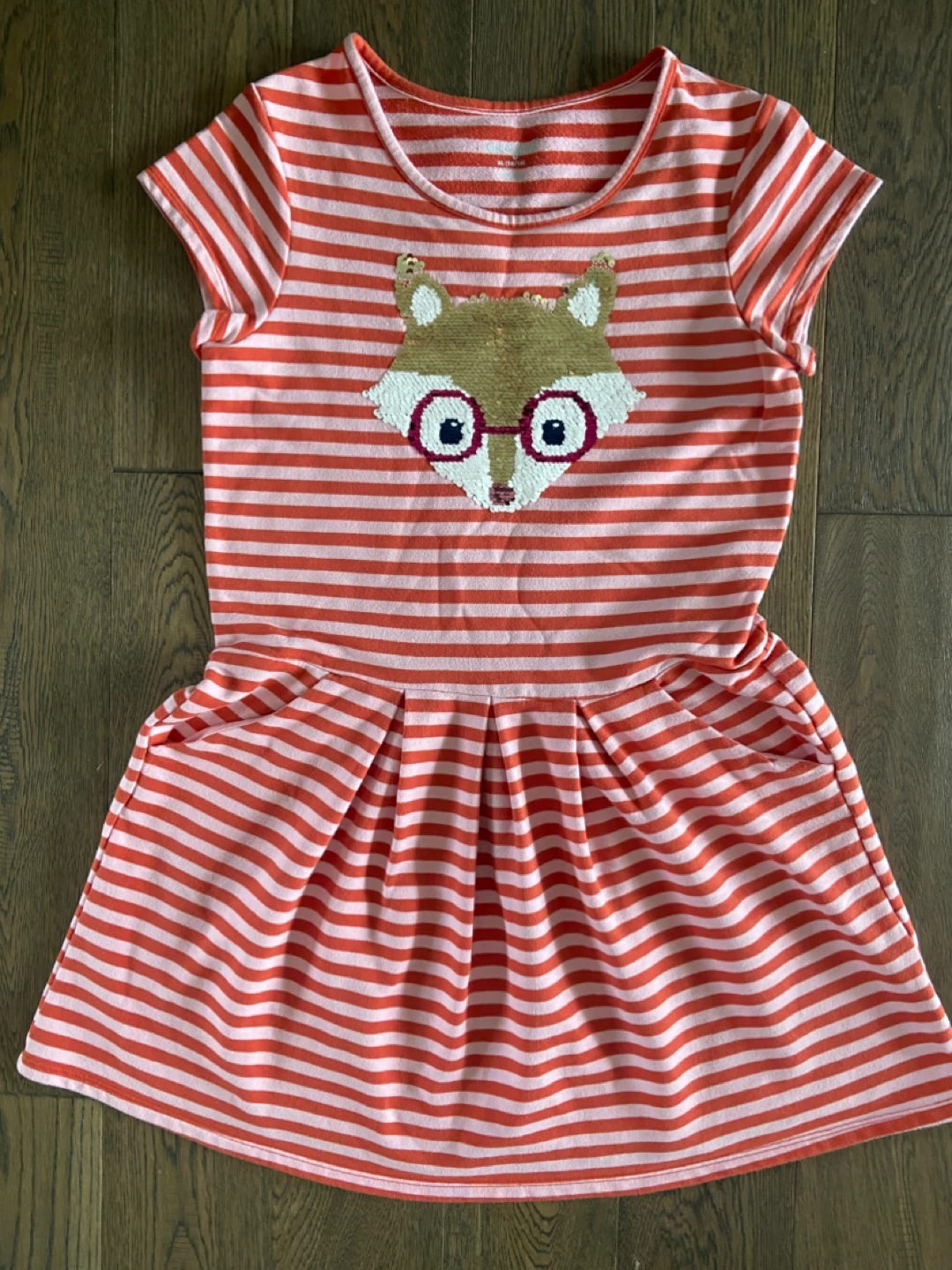 EUC: Cat & Jack Girls Striped Fox Flip Sequin Dress XL (14-16)