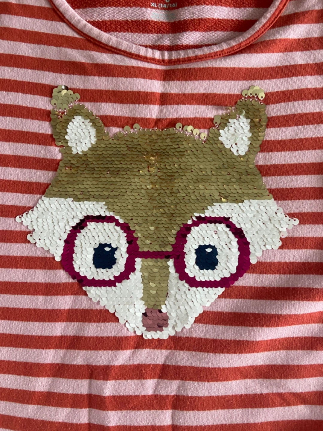 EUC: Cat & Jack Girls Striped Fox Flip Sequin Dress XL (14-16) - photo 2