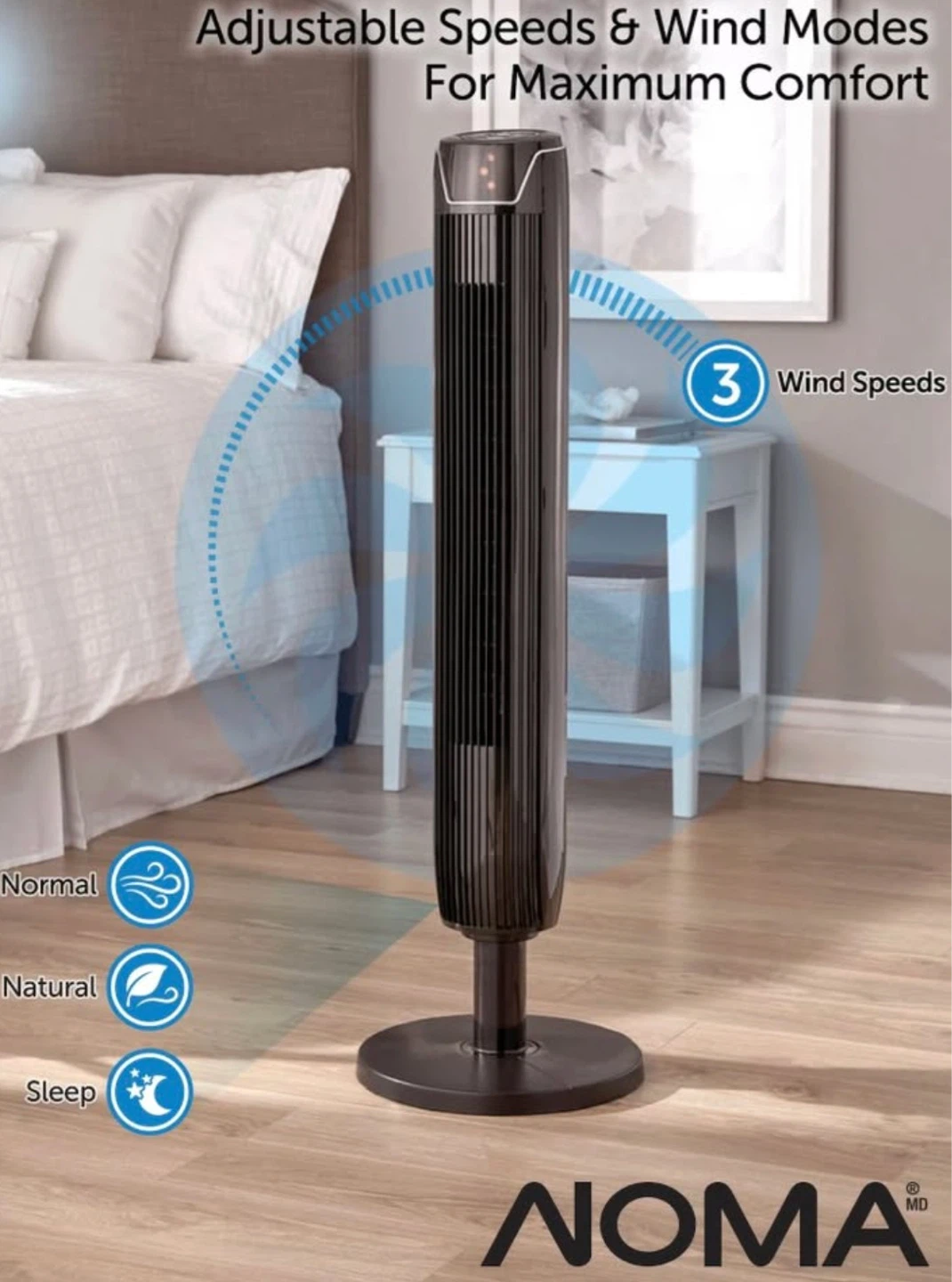 NOMA 42" (107 cm) Oscillating Tower Fan - Black - photo 2