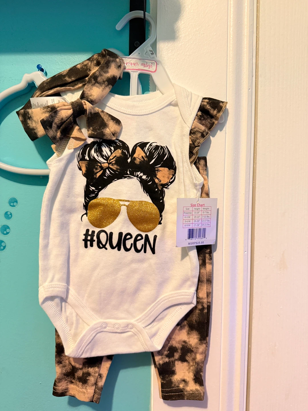 Baby Girl #Queen Bodysuit & Pants Set with Headband