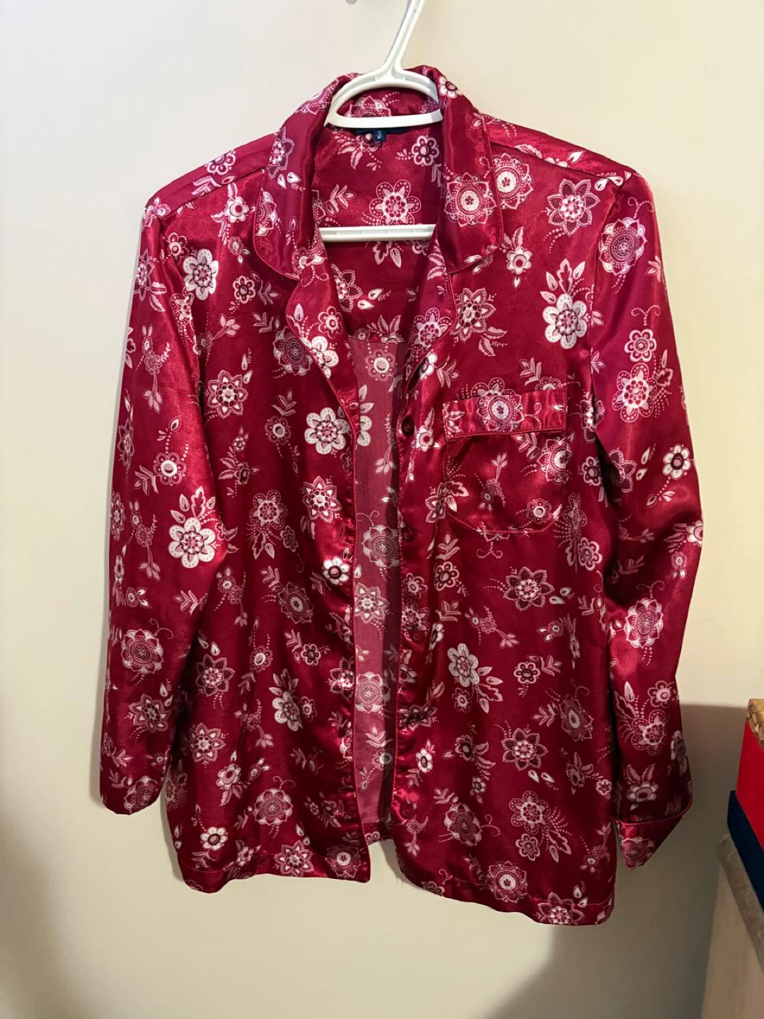 Women's Floral Satin Top - Red