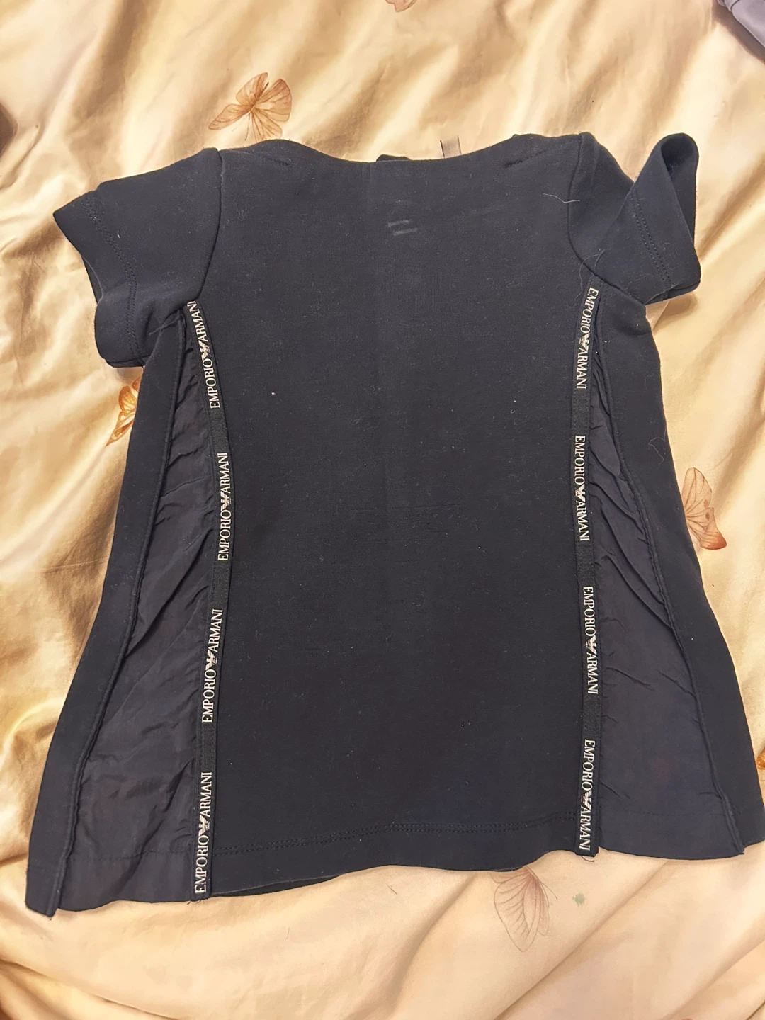 Emporio Armani Black T-Shirt Dress with Logo Tape - Girls