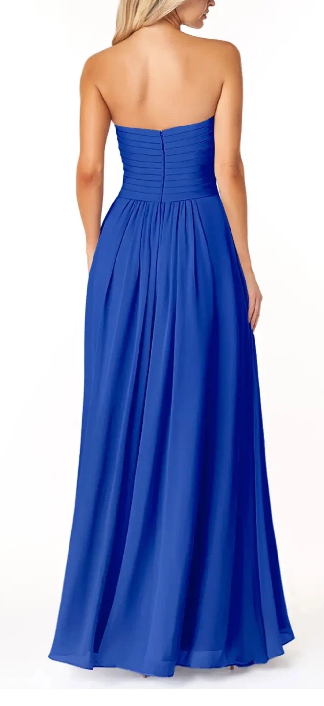 Royal Blue Strapless Chiffon Gown - Size M - photo 2