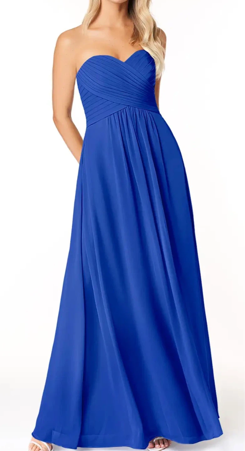 Royal Blue Strapless Chiffon Gown - Size M