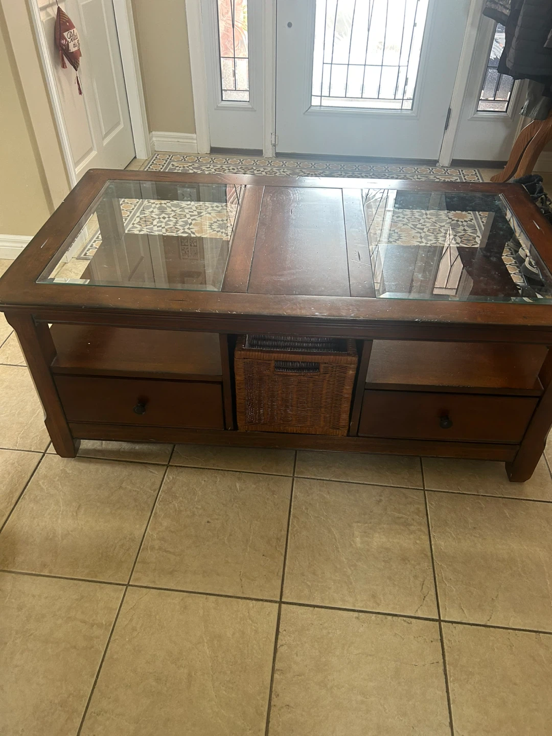 Wooden Coffee Table with Glass Top and Storage Drawers - photo 3