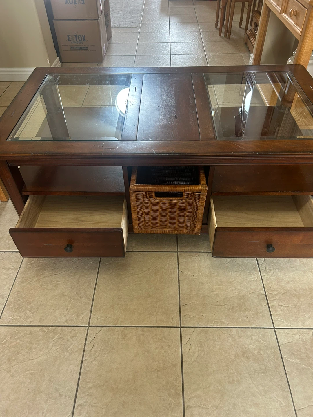 Wooden Coffee Table with Glass Top and Storage Drawers - photo 2