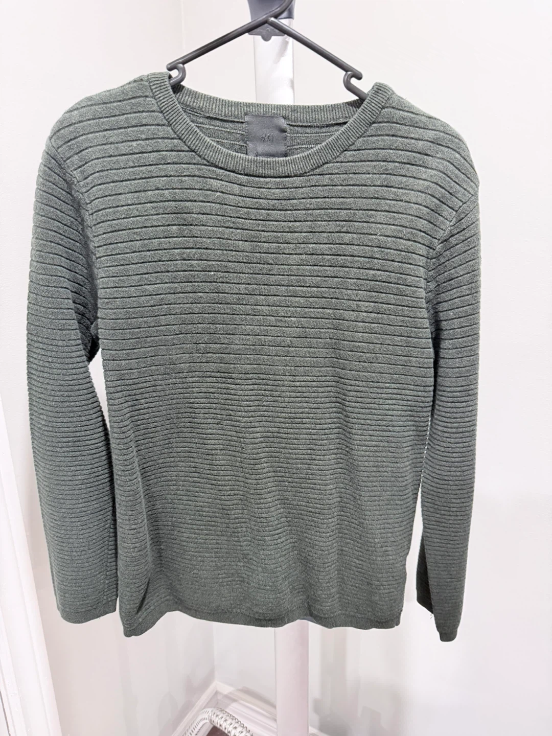 H&M Men's Striped Crewneck Sweater - Green, Size S
