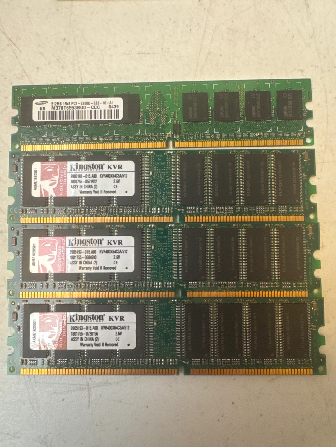 Samsung 512MB PC2-3200U DDR RAM & 3x Kingston KVR 512MB DDR RAM