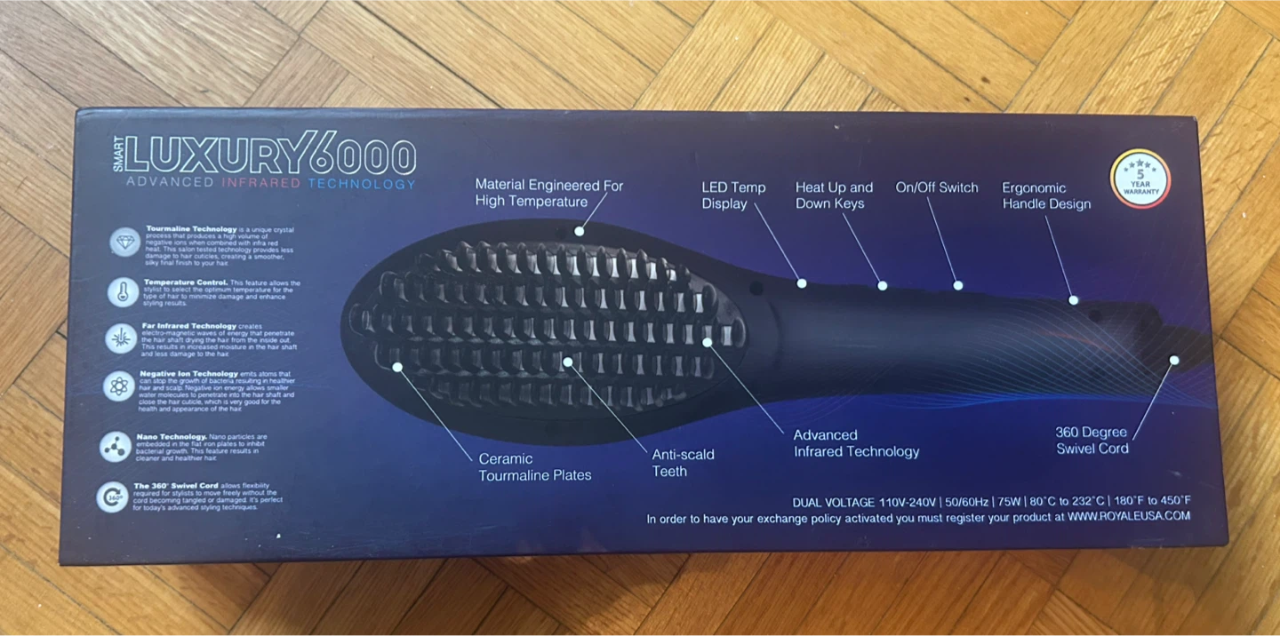 Royale Luxury 6000 hair Straightening Brush ceramic - photo 2