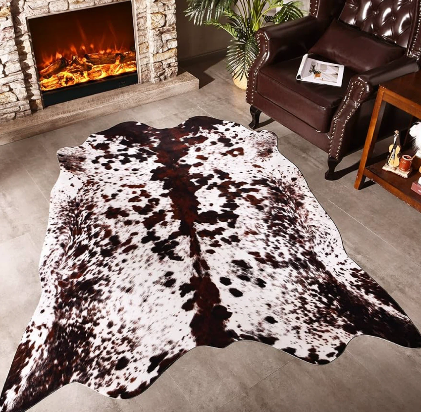 Faux Cowhide Area Rug - Brown and White