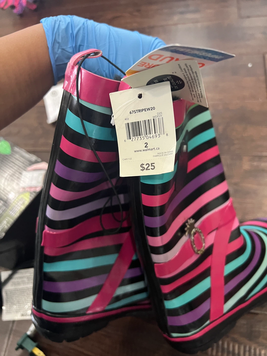 Girls' Striped Rain Boots Size 2 - photo 2