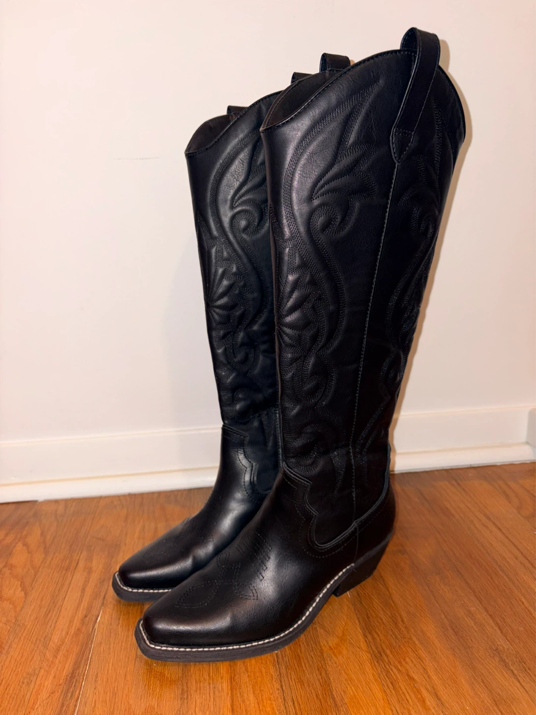Black Faux Leather Cowboy Boots - photo 2