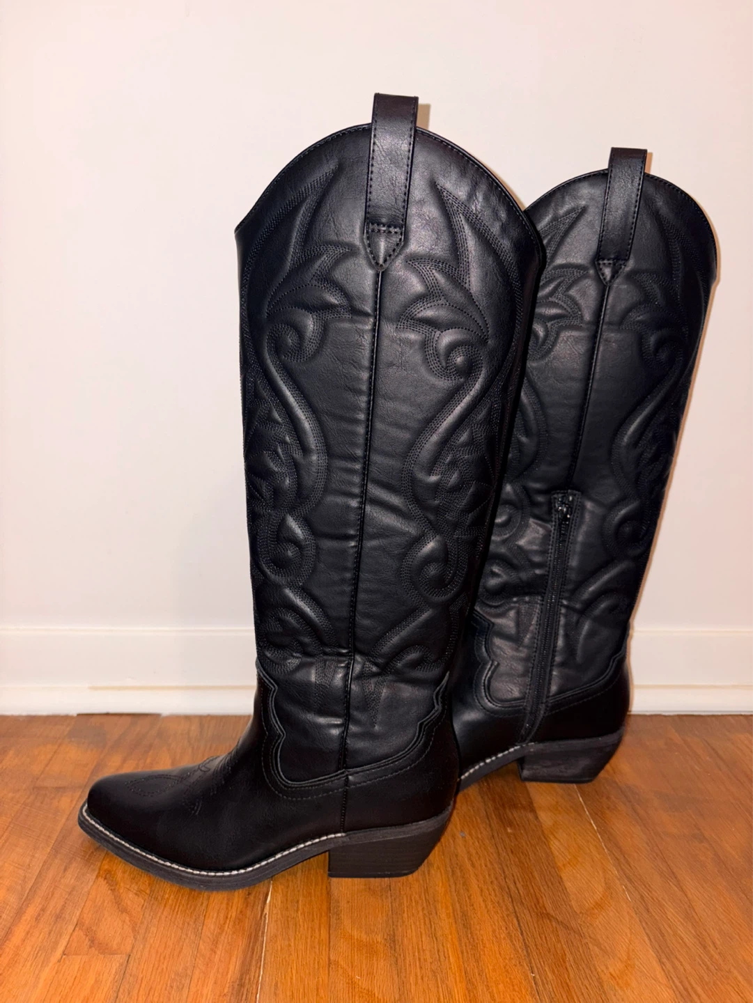 Black Faux Leather Cowboy Boots - photo 3