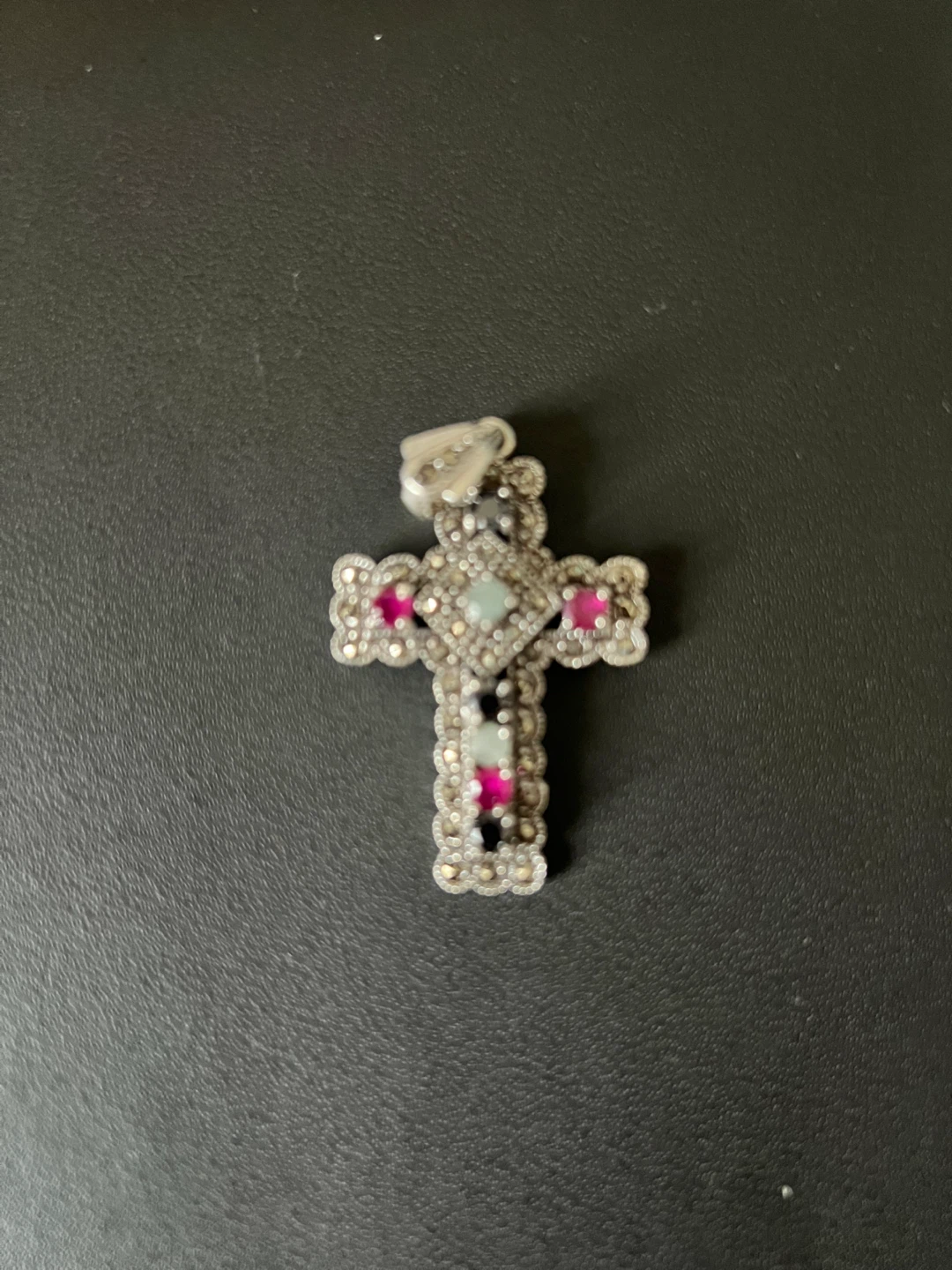 Cross Pendant Necklace with Pink and Black Stones