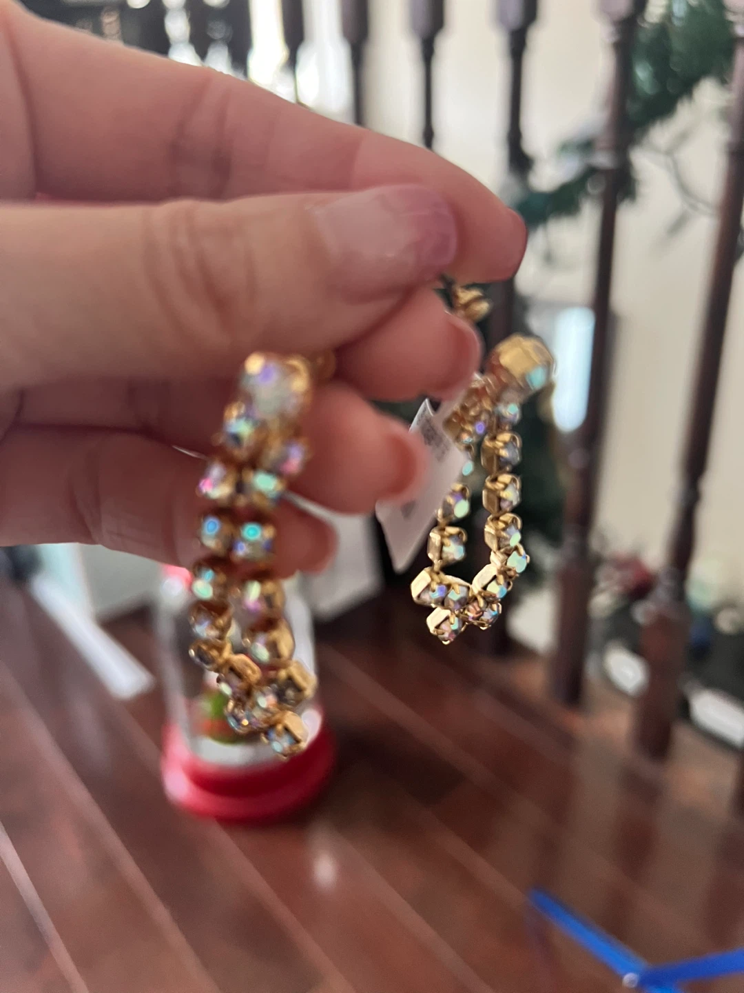 Gold-tone Rhinestone Dangle Earrings