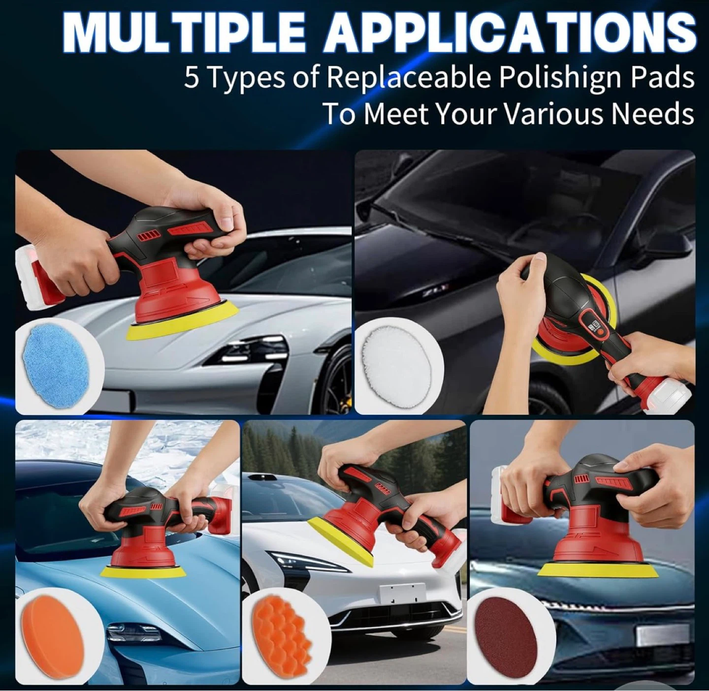Cordless Car Polisher with 5 Types of Pads - photo 4