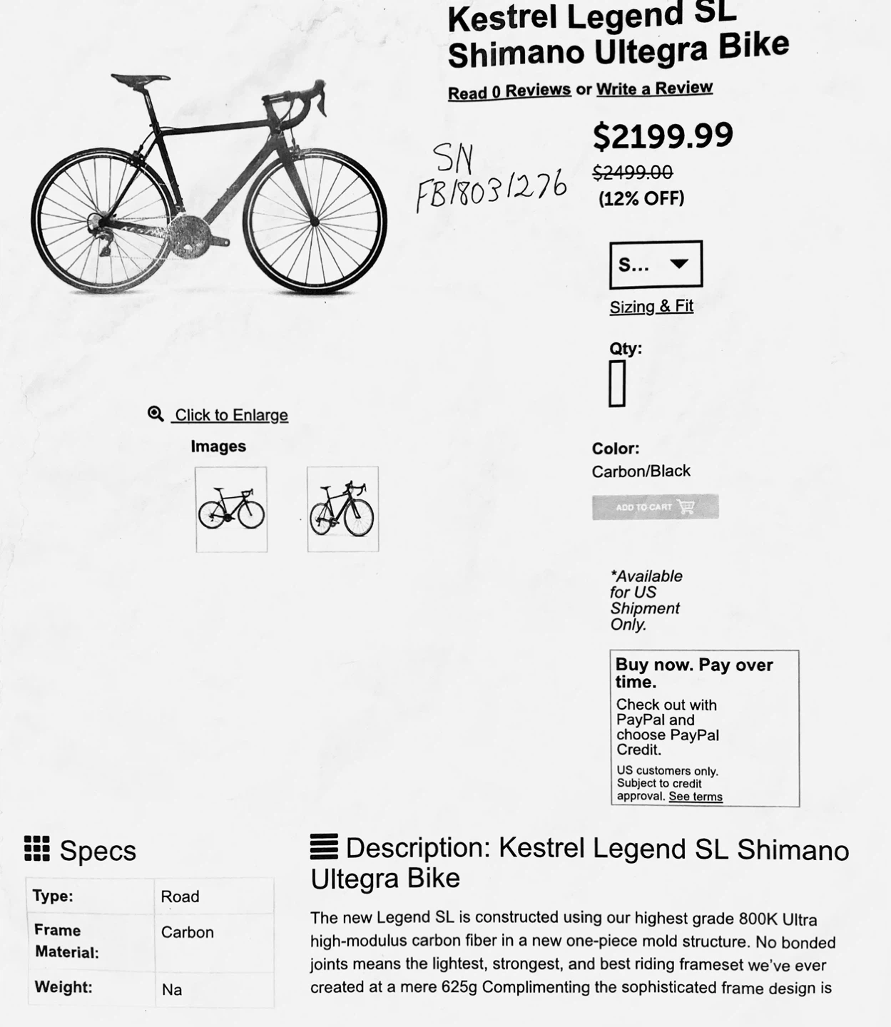 Kestrel Legend SL Shimano Ultegra Road Bike - 48cm - photo 2