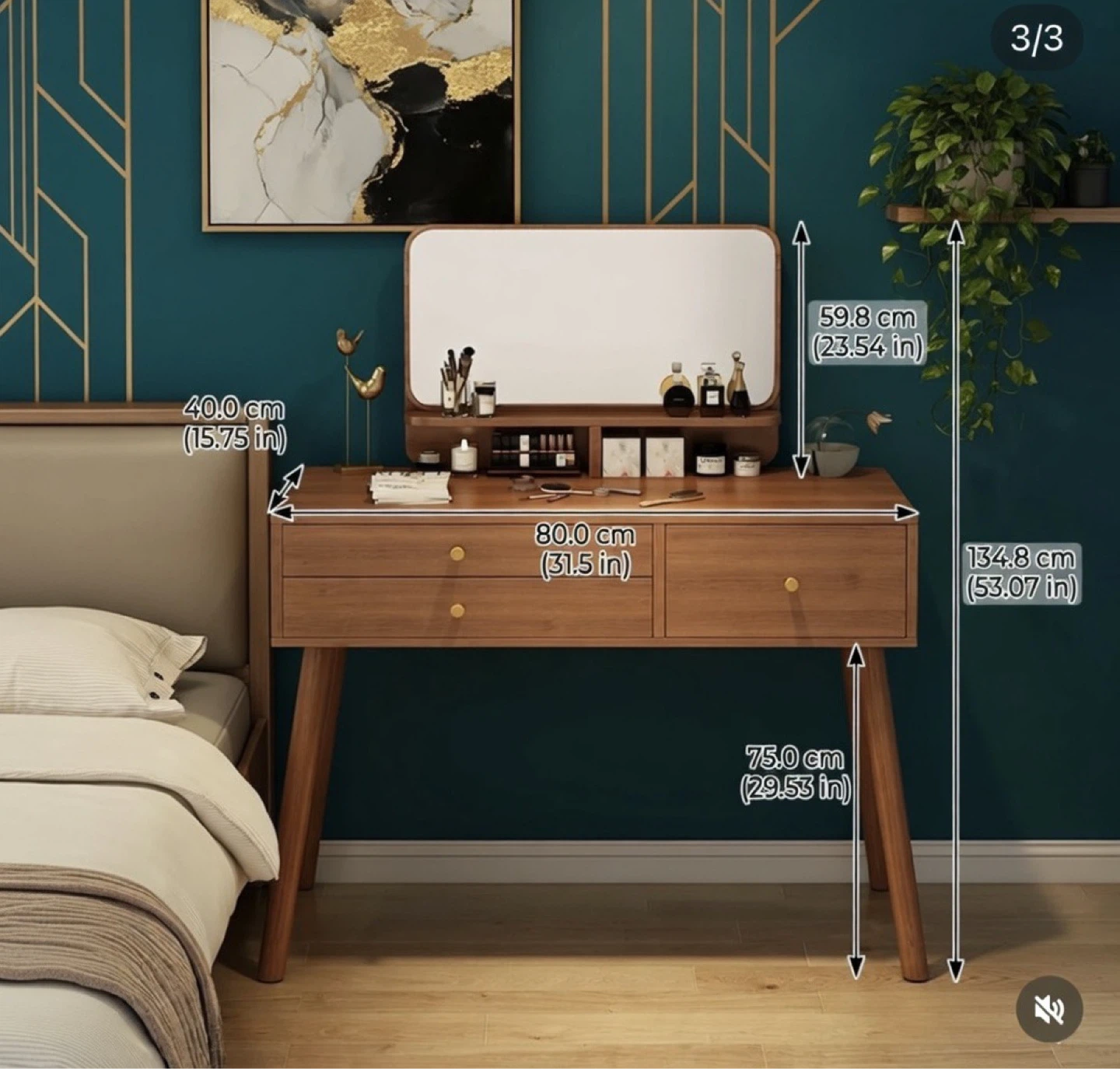 Modern Wood Vanity Table with Mirror