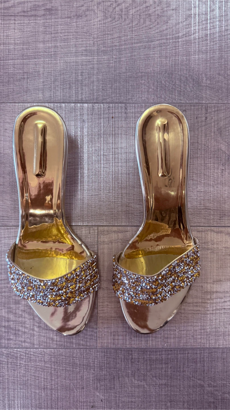 Gold Rhinestone Slide Heels