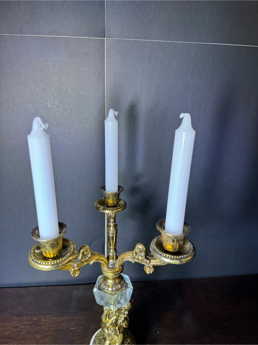 Vintage Gold Toned Candelabra with Crystal Accent - photo 3