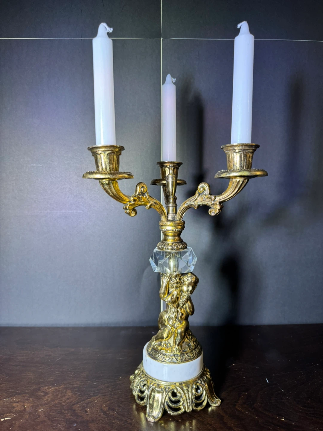 Vintage Gold Toned Candelabra with Crystal Accent
